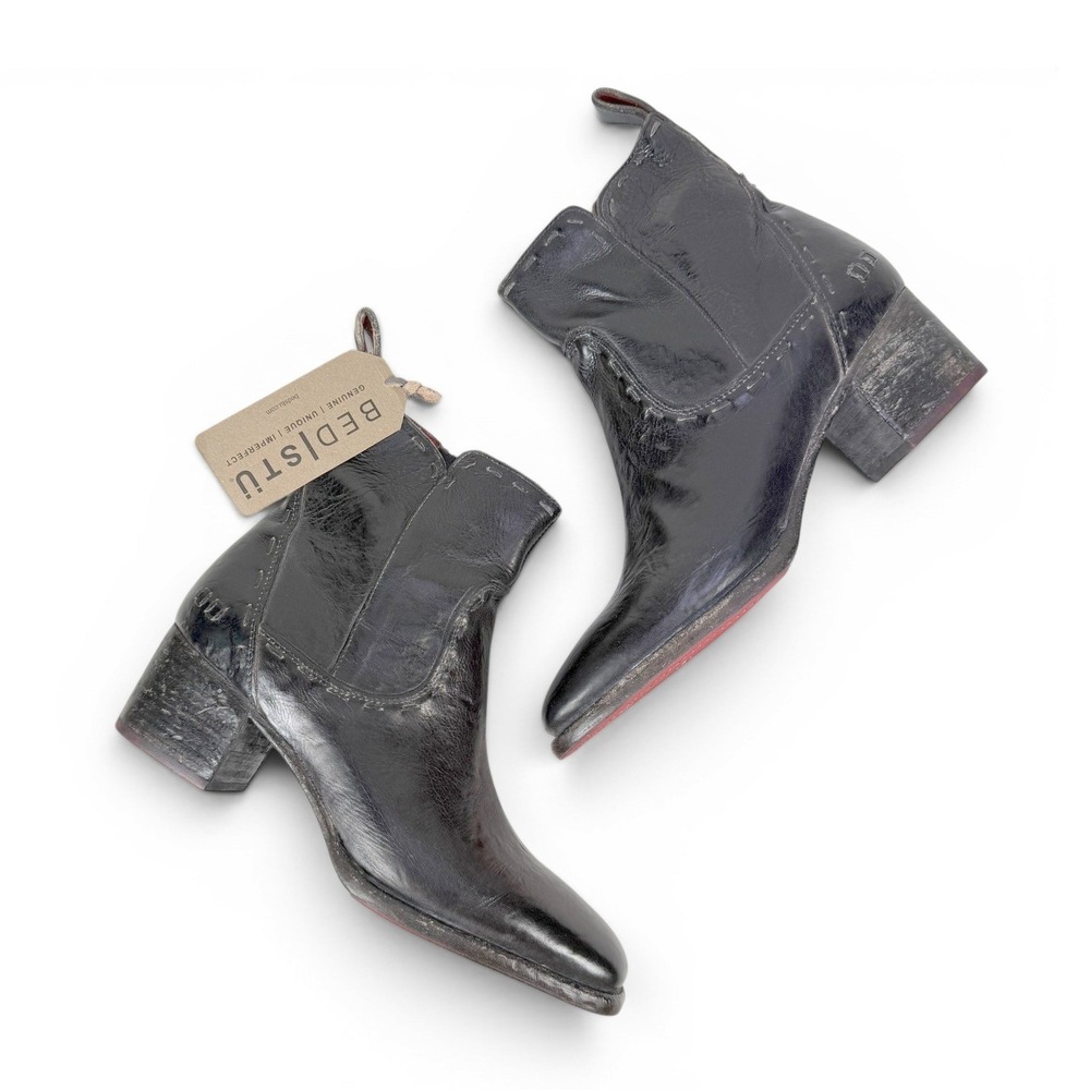Bed Stu Merryli Black Rustic Leather Square Toe Ankle Boots Womens 9.5